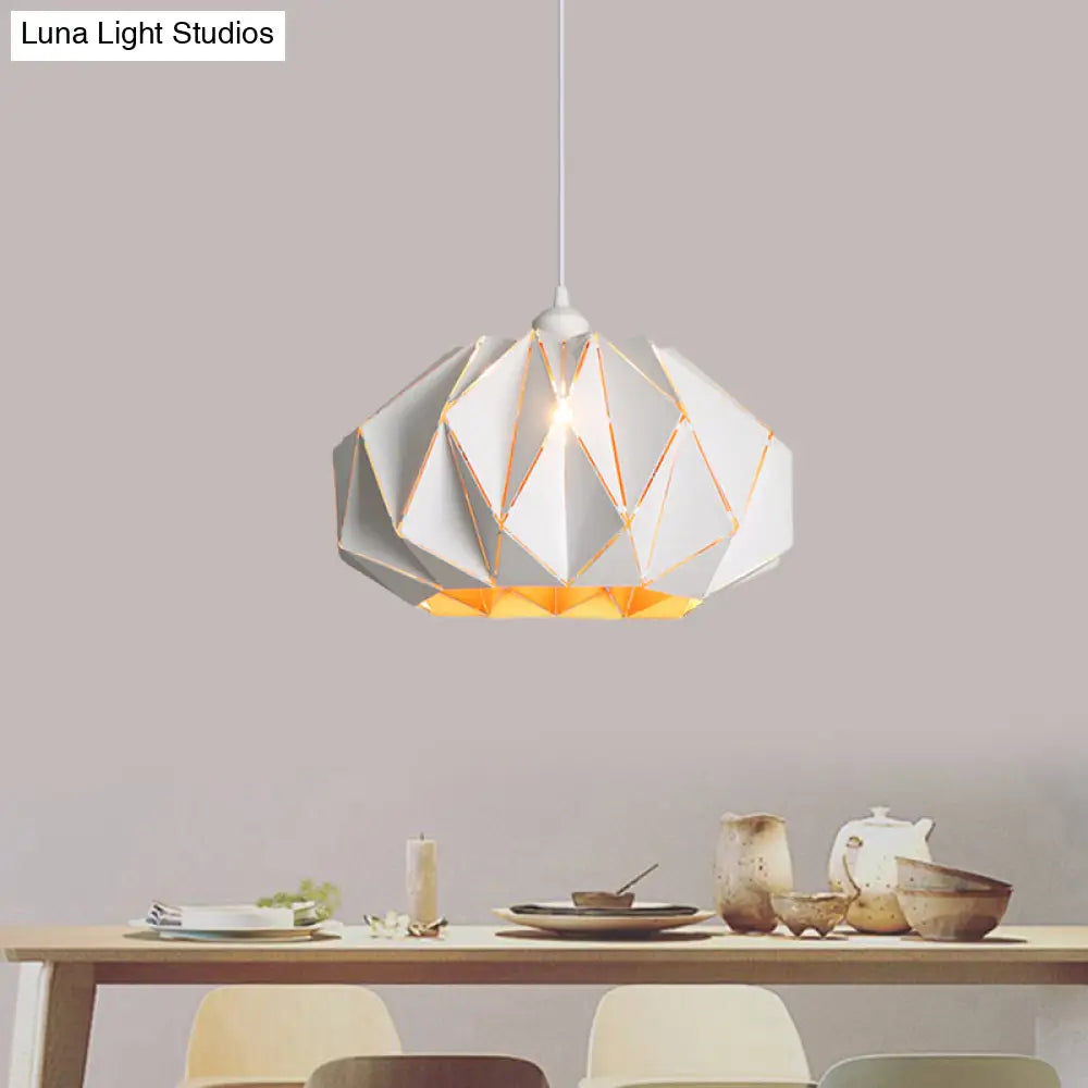 Nordic White/Black Pendant Lamp With Laser-Cut Iron Shade For Living Room
