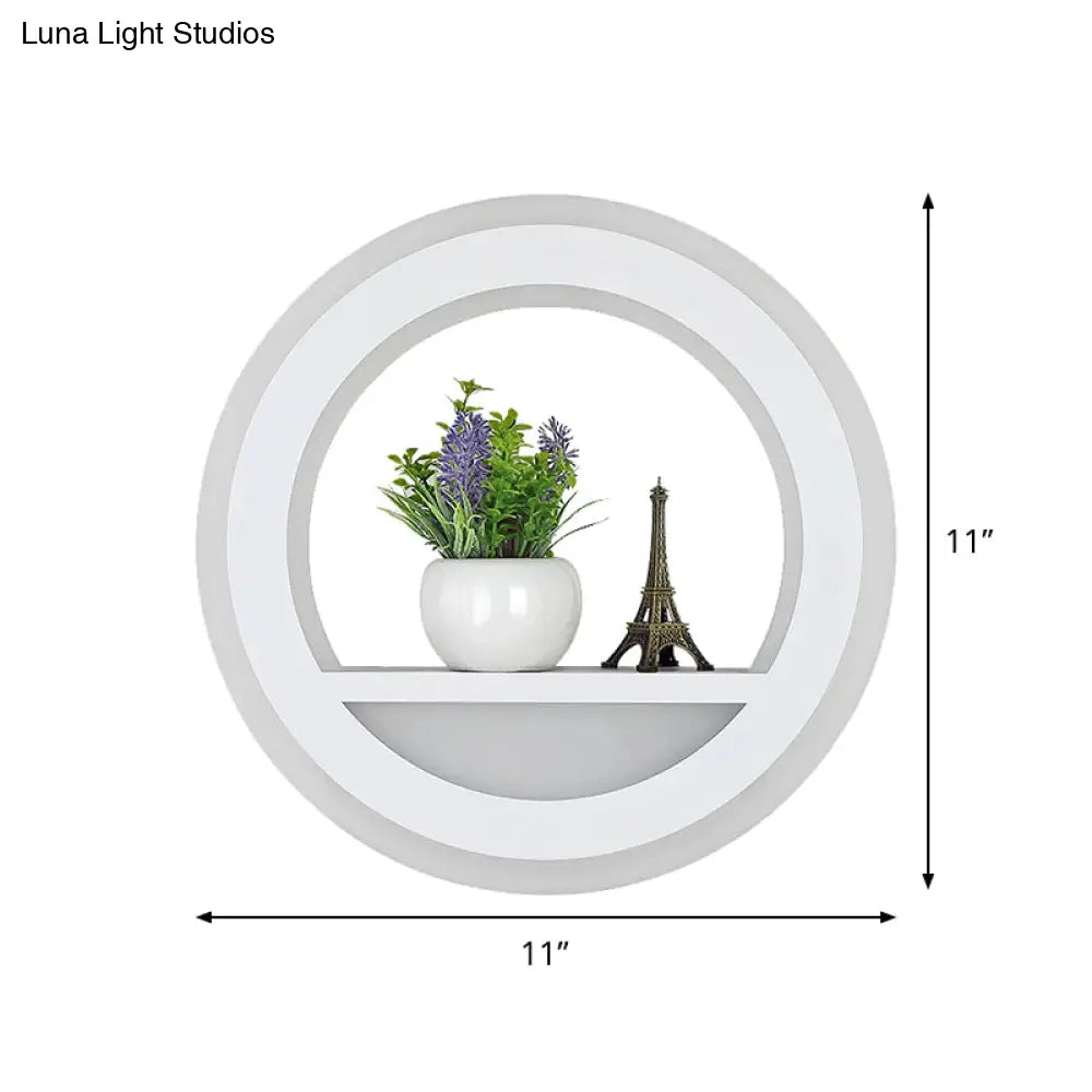 Nordic White Led Acrylic Halo Ring Wall Sconce Light Fixture With Shelf Design