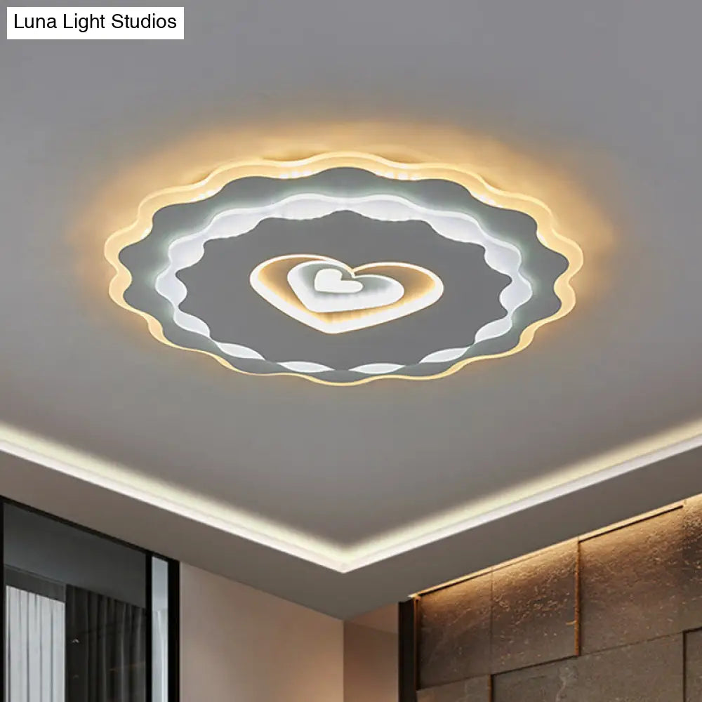 Nordic White Led Flush Mount Ceiling Light With Heart - Shaped Acrylic Shade