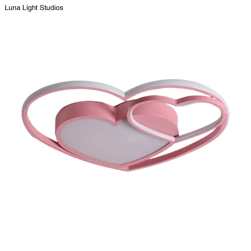 Nordic White/Pink Led Flush Mount Lamp: Loving Heart Acrylic Close To Ceiling Light For Bedroom