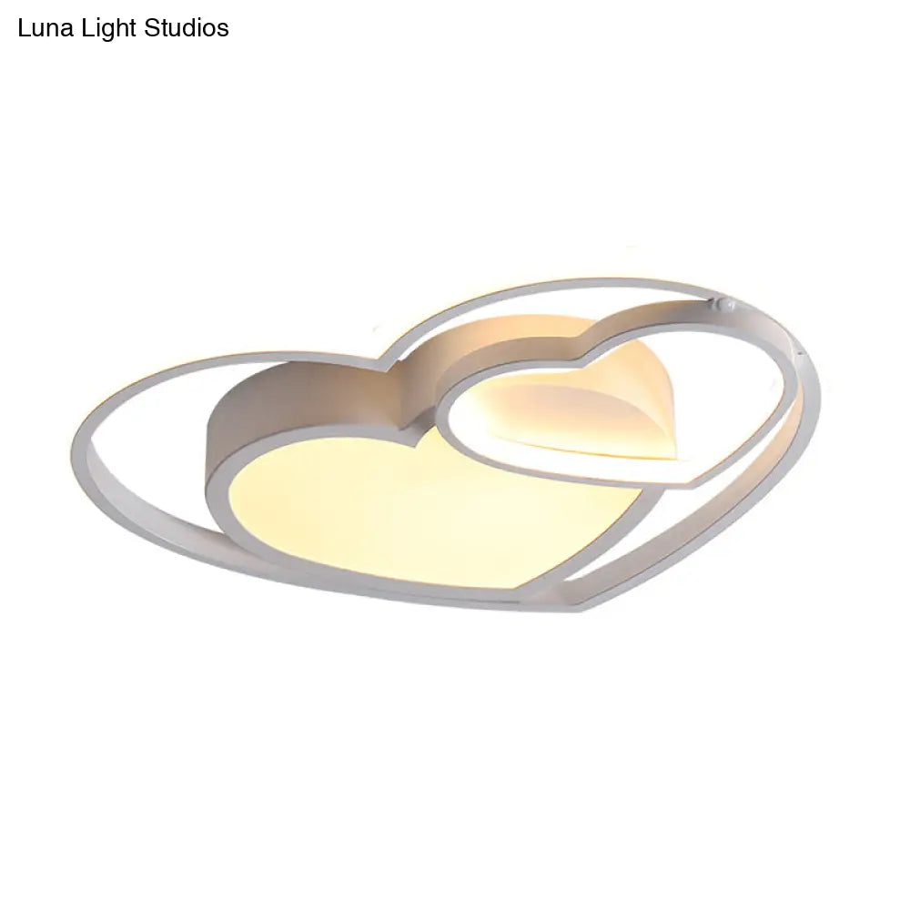 Nordic White/Pink Led Flush Mount Lamp: Loving Heart Acrylic Close To Ceiling Light For Bedroom