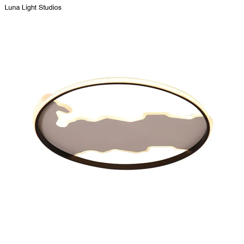 Nordic White Thin Loop Led Ceiling Light With Zigzag Panel Warm/White - 16.5’/20.5’ W