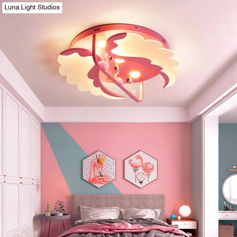 Nordic Wind Wing Ceiling Mount Light - Bird Metal Pink Led Lamp For Girls Room