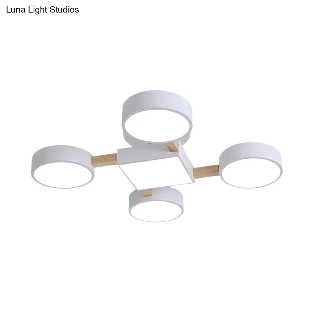 Nordic Wood Ceiling Led Light With Semi-Flush Mount For Bedroom In White