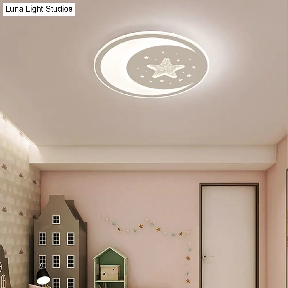 Nursery Ceiling Light: Starry Moon Night Led Flush Mount Fixture White / 17 Inner Warm Outer