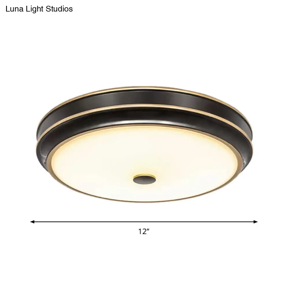 Opal Glass Black Flush Mount Led Ceiling Light - Countryside Style 12’/14’/18.5’ Diameter
