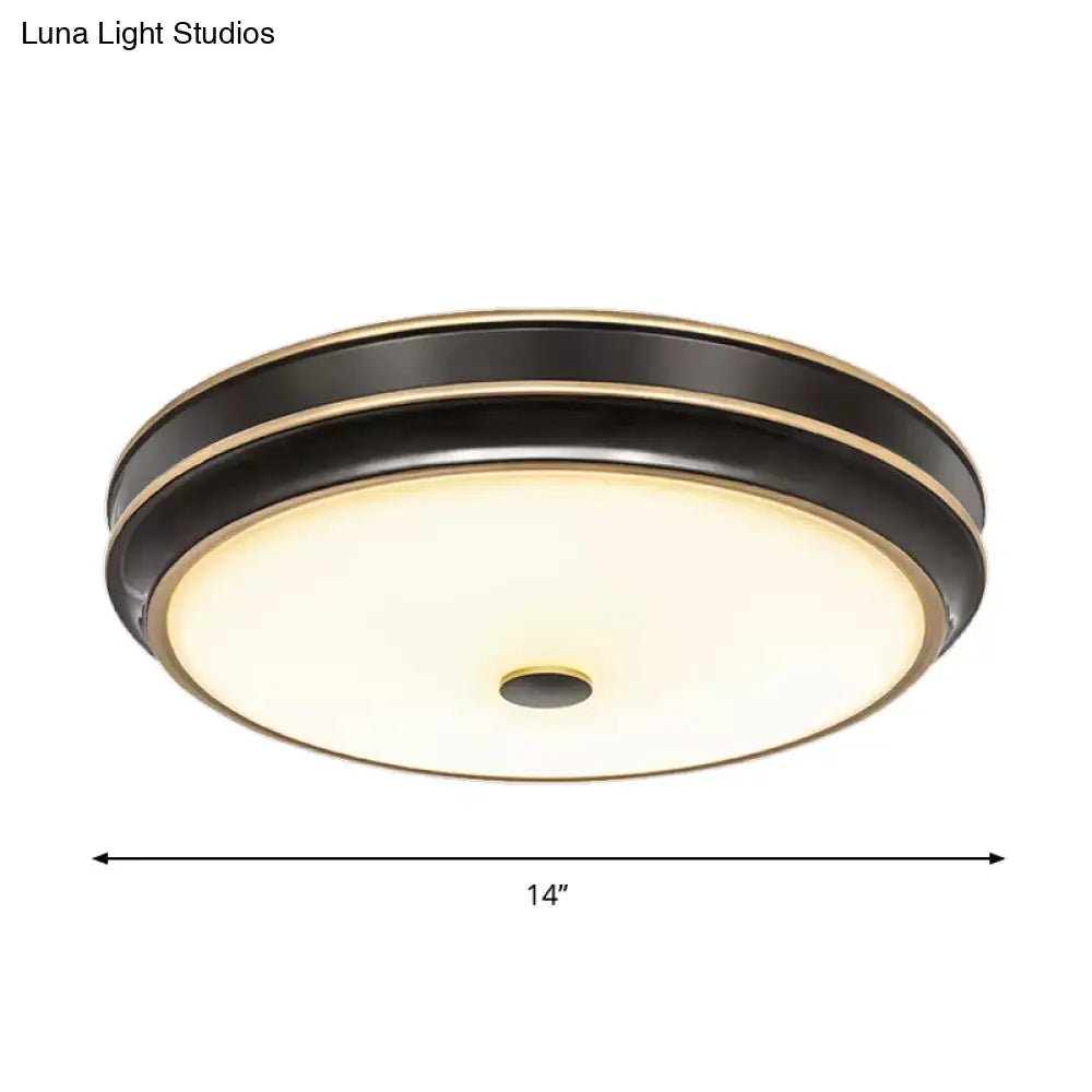 Opal Glass Black Flush Mount Led Ceiling Light - Countryside Style 12’/14’/18.5’ Diameter