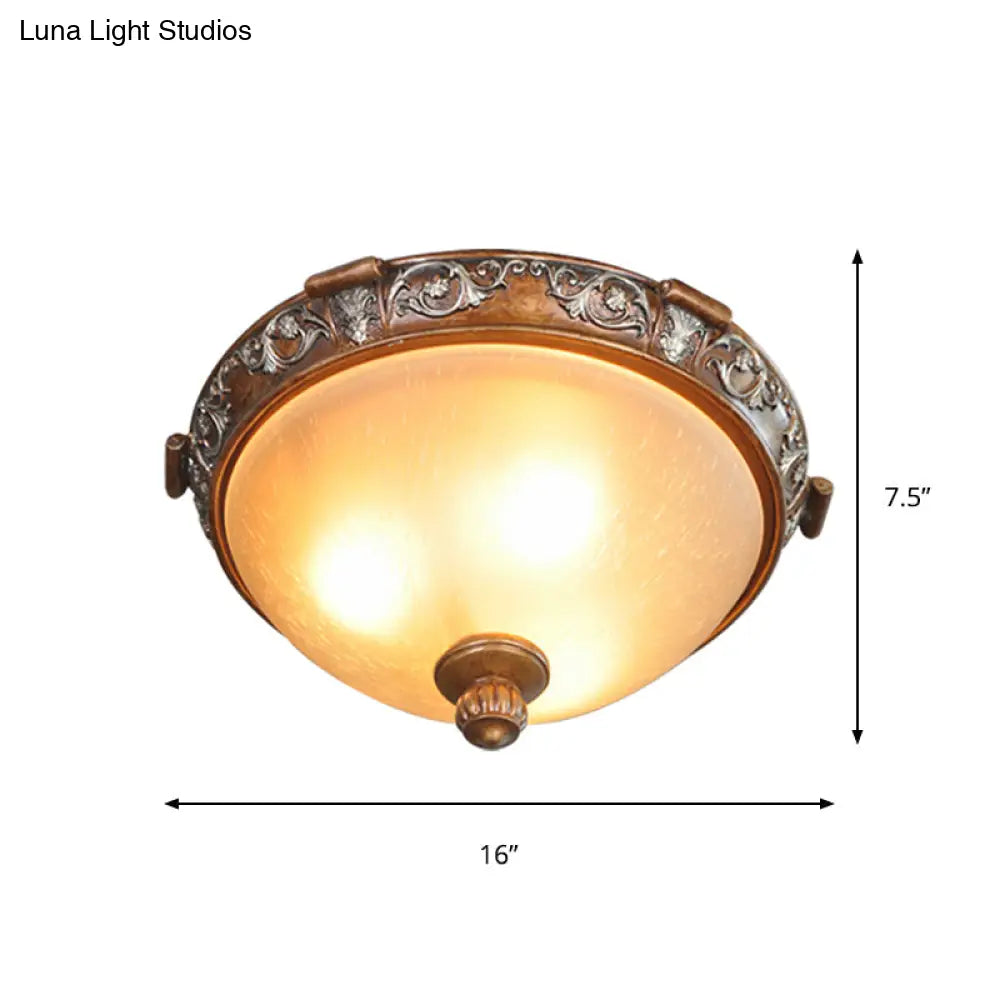 Opal Glass Dome Ceiling Light Retro Style With Carved Flower 3/5 - Bulb Brown 16’/19.5’/21.5’ Width