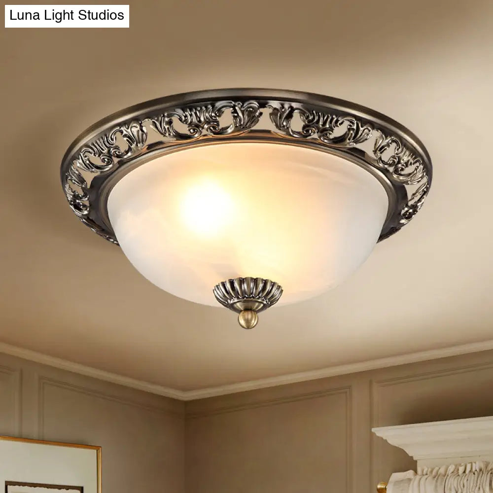 Opal Glass Flush Mount Ceiling Light In Bronze/Copper - Countryside 3 - Head Metal Fixture Wide