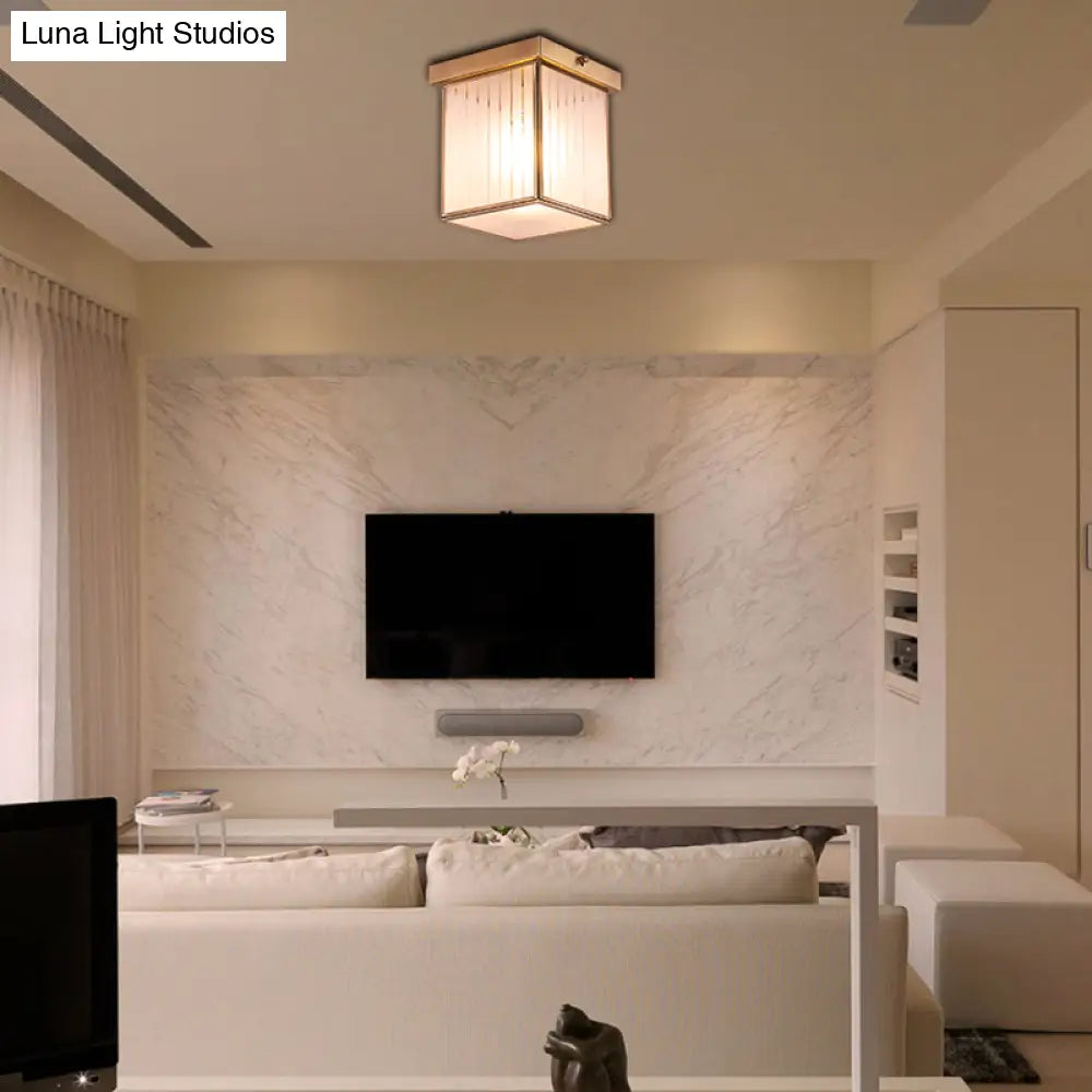 Opal Glass Flush Mount Light With Colonial Brass Finish - Ideal For Bedroom Ceiling Illumination