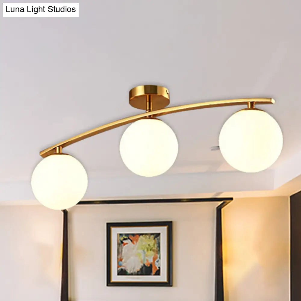 Opal Glass Gold Ceiling Lamp - Modern Sphere Shade Semi Mount Light For Study Room