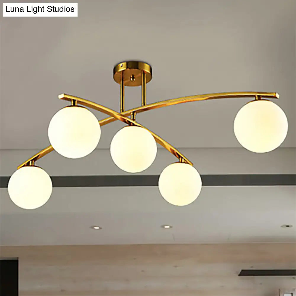 Opal Glass Gold Ceiling Lamp - Modern Sphere Shade Semi Mount Light For Study Room