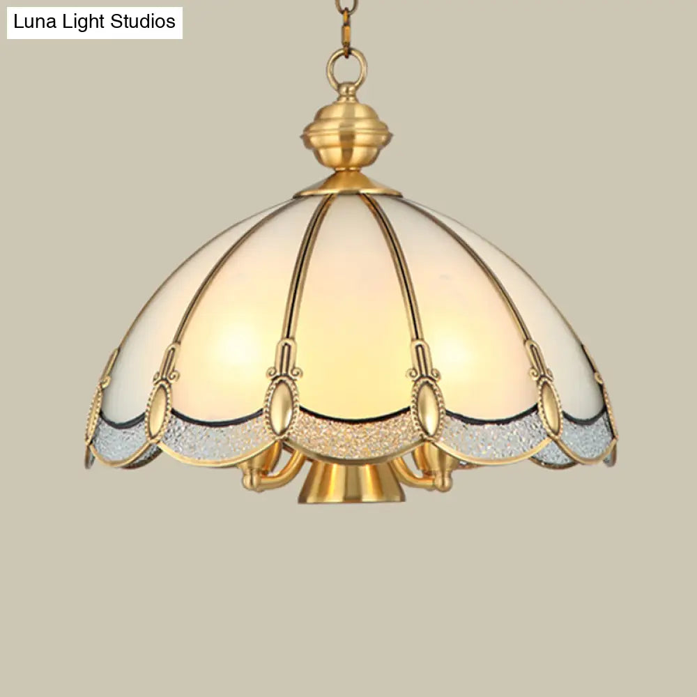 Opal Glass Gold Chandelier Umbrella Pendant Light Fixture For Dining Room