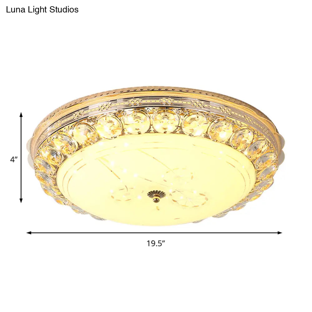 Opal Glass Led Ceiling Light With Crystal Accent In Modern Bowl Design