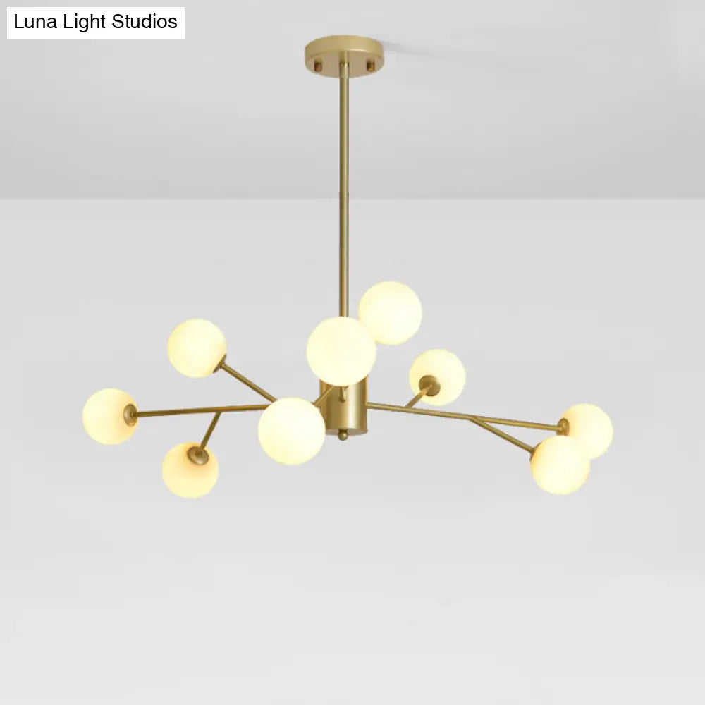 Opal Glass Sphere Gold Chandelier Pendant Light for Modern Living Rooms