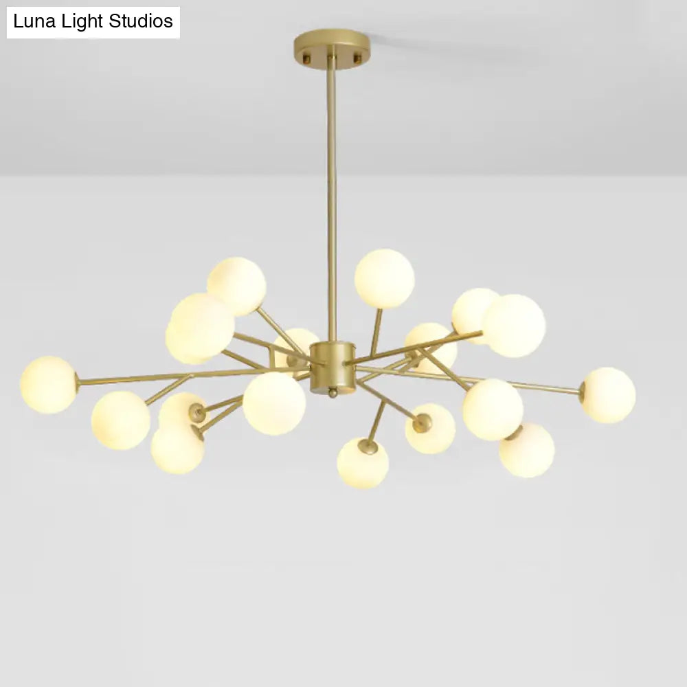 Opal Glass Sphere Gold Chandelier Pendant Light for Modern Living Rooms