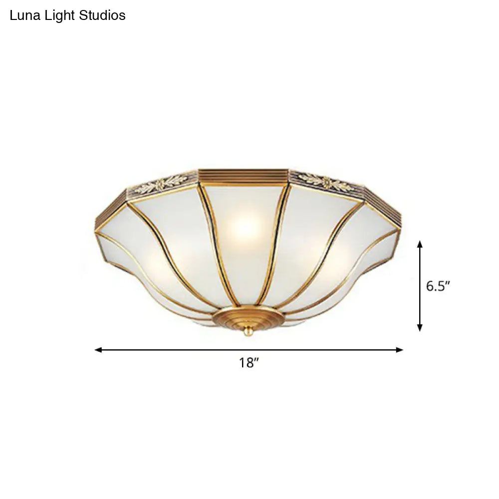 Opaline Glass Bell Shaped Flush Mount Ceiling Light In Brass - Traditional Lamp For Corridors
