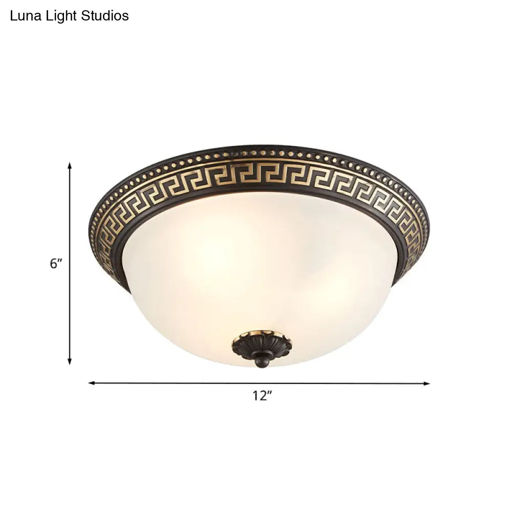 Opaline Glass Ceiling Lighting Retro Flush Mount Fixture With Swastika Pattern - Black - Gold 2/3 -
