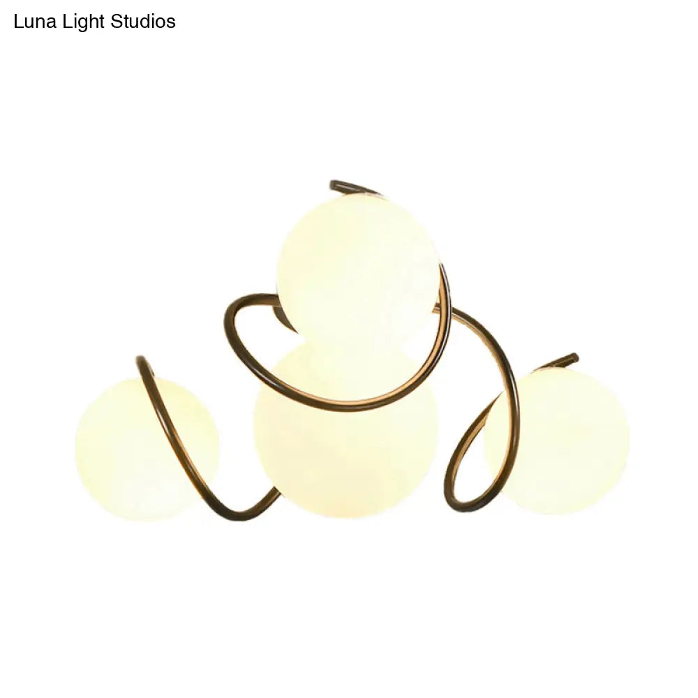 Orb Opal Glass Semi Flush Light - Traditional Black/White 4/7 Lights Living Room Ceiling Lighting