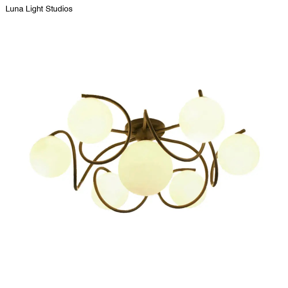 Orb Opal Glass Semi Flush Light - Traditional Black/White 4/7 Lights Living Room Ceiling Lighting
