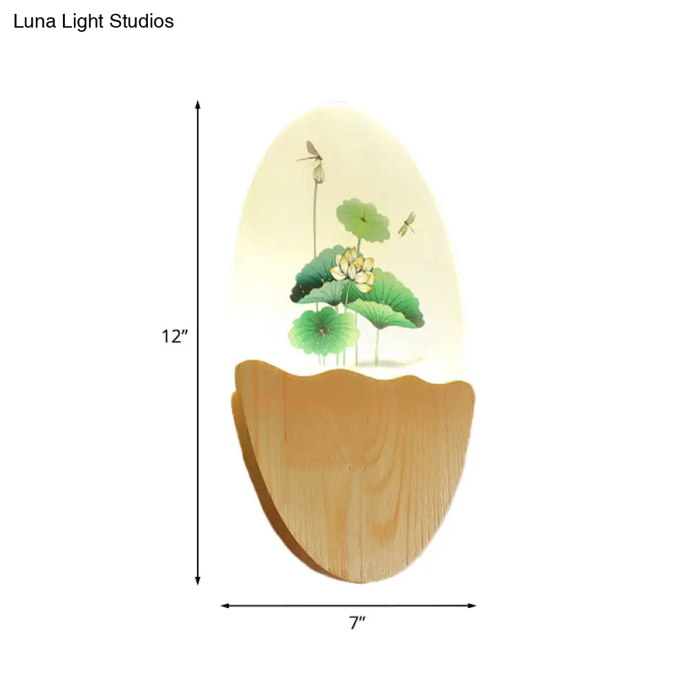Oriental Led Acrylic Wall Lamp With Blossoms/Lotus Leaf Design - Corridor Mural Light
