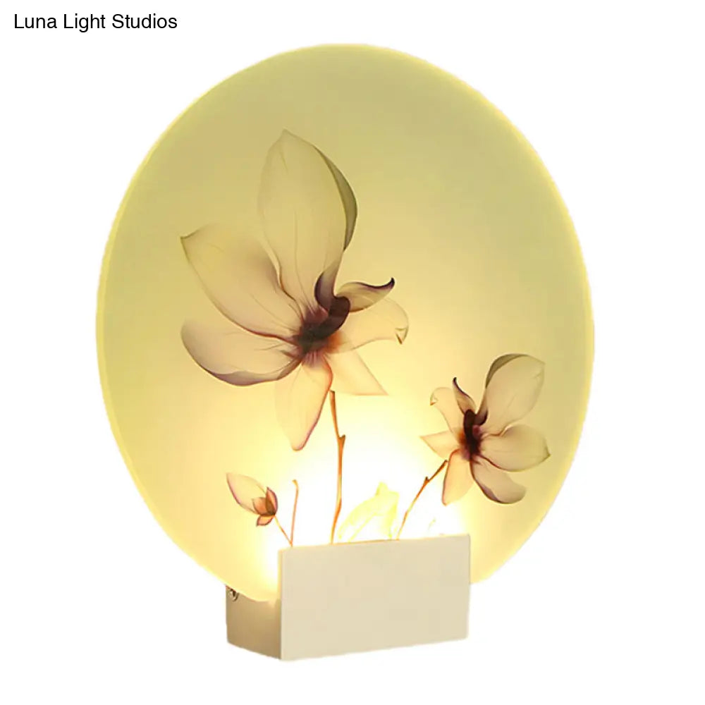 Oriental Style Circular Led Blossoms Wall Lamp - White Acrylic Corridor Lighting