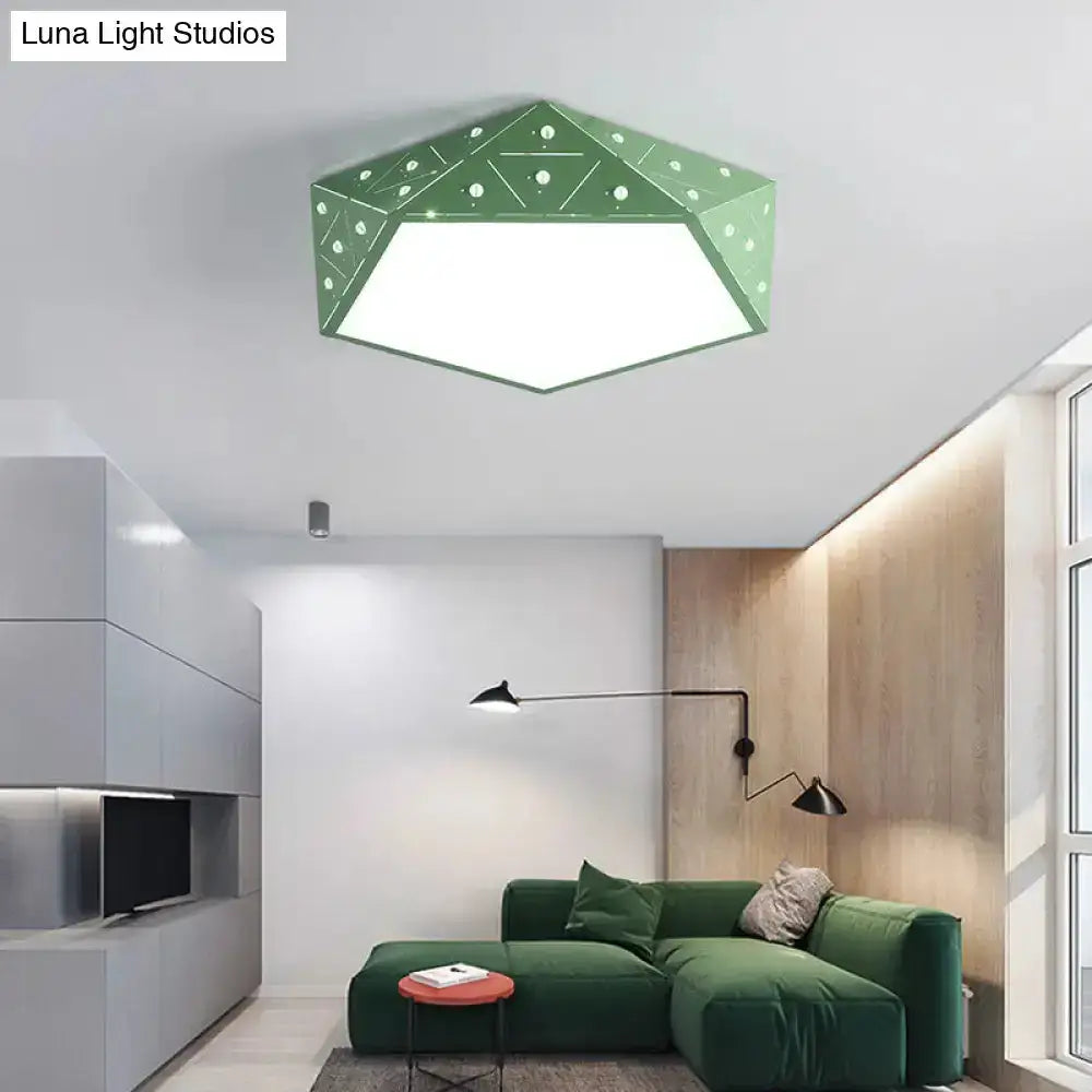 Pentagon Flush Mount Led Ceiling Light With Hollow-Out Acrylic Design For Living Room