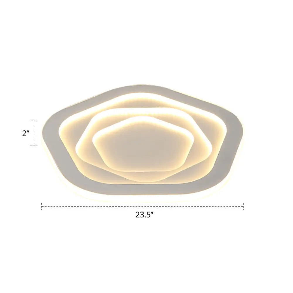 Pentagonal Flush Mount Led Ceiling Light In White Acrylic Minimalistic Bedroom Lighting / 23.5 Third