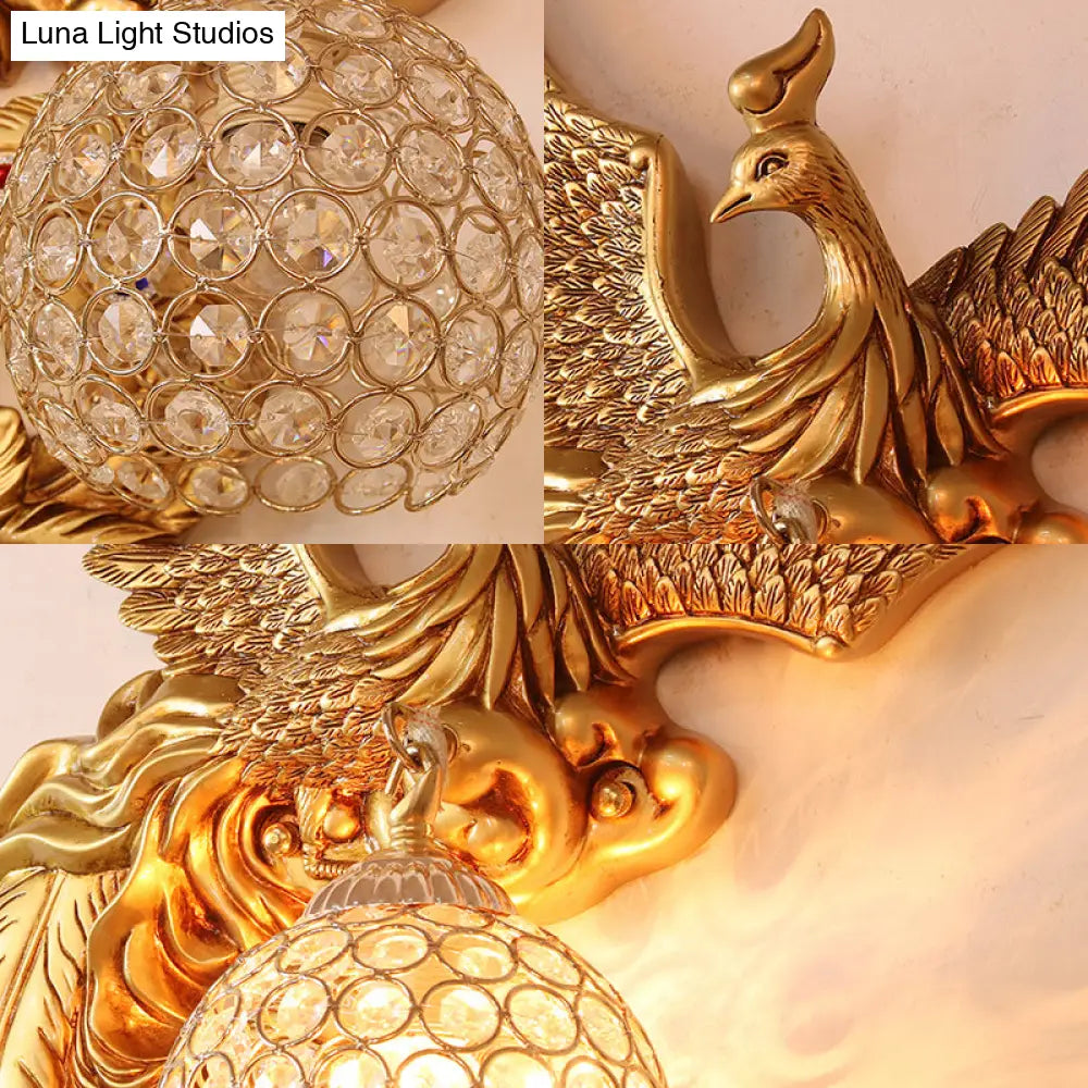Phoenix Sconce Lighting Resin Wall Lamp With Crystal Dome Shade - Lodge Style Gold Finish