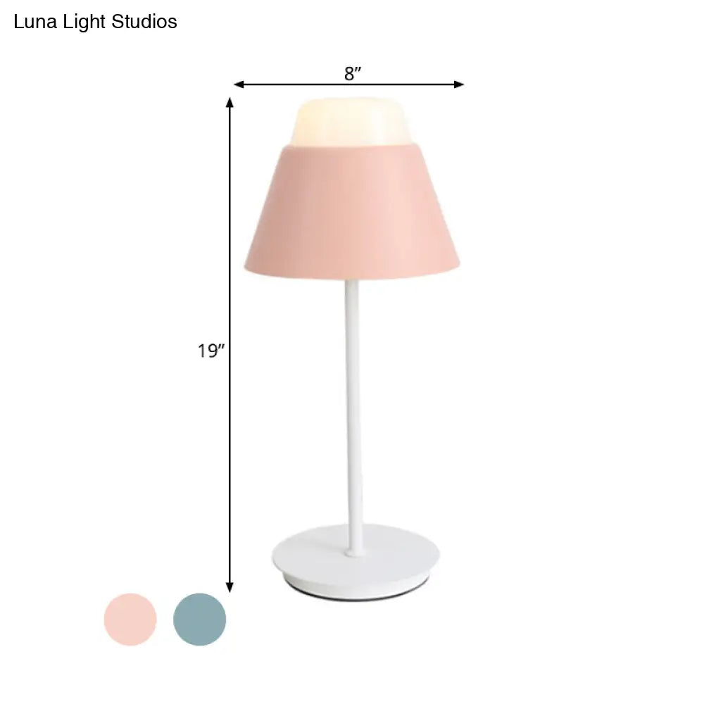 Pink/Blue Cone Night Table Lamp With Modernist Design - Ideal For Study Room