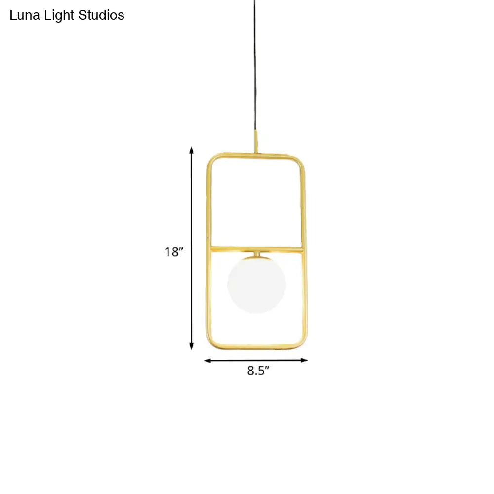 Post-Modern Gold Pendant Light With Ball Milk Glass Shade