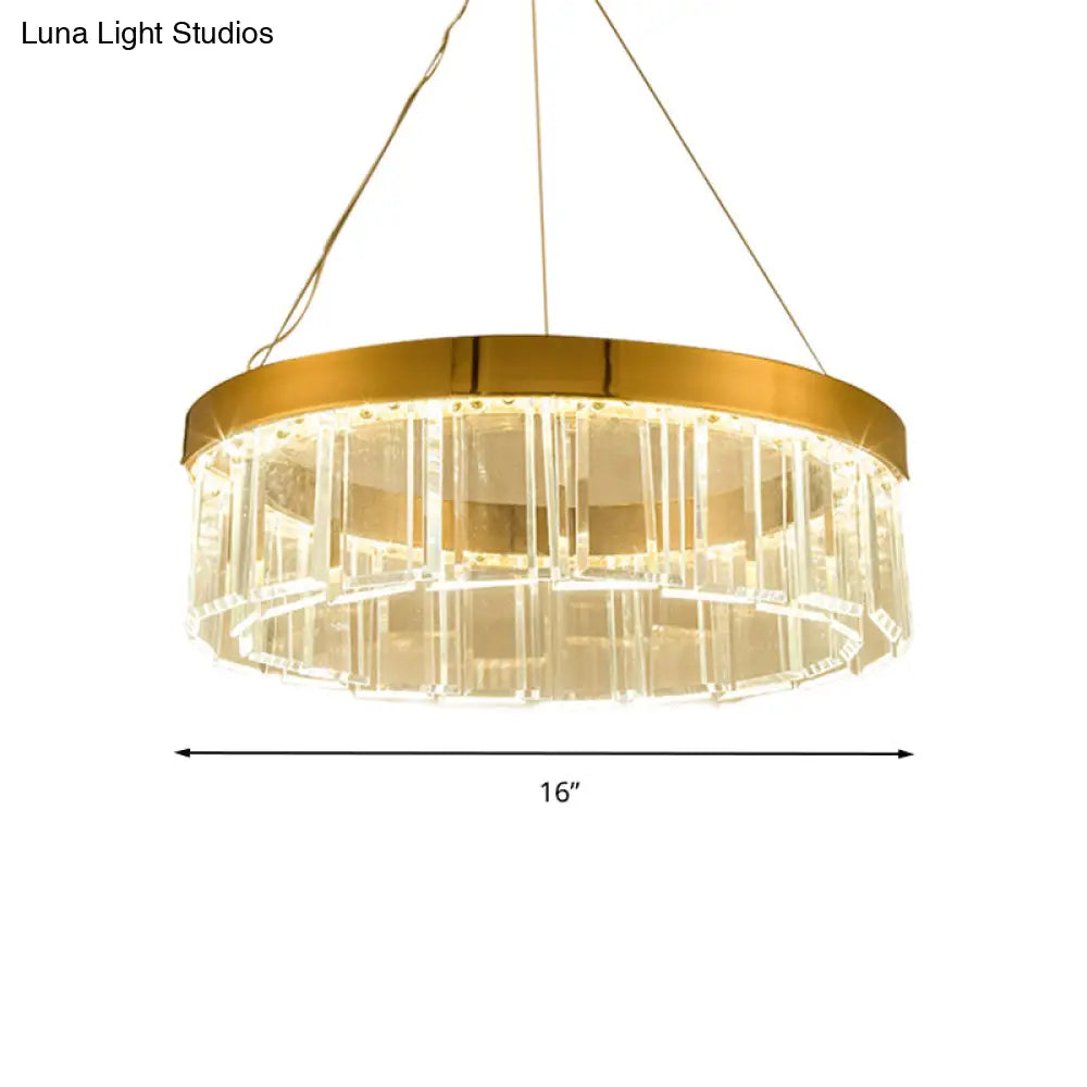 Postmodern Brass Led Crystal Panel Chandelier: Stylish Round Suspension Light Fixture