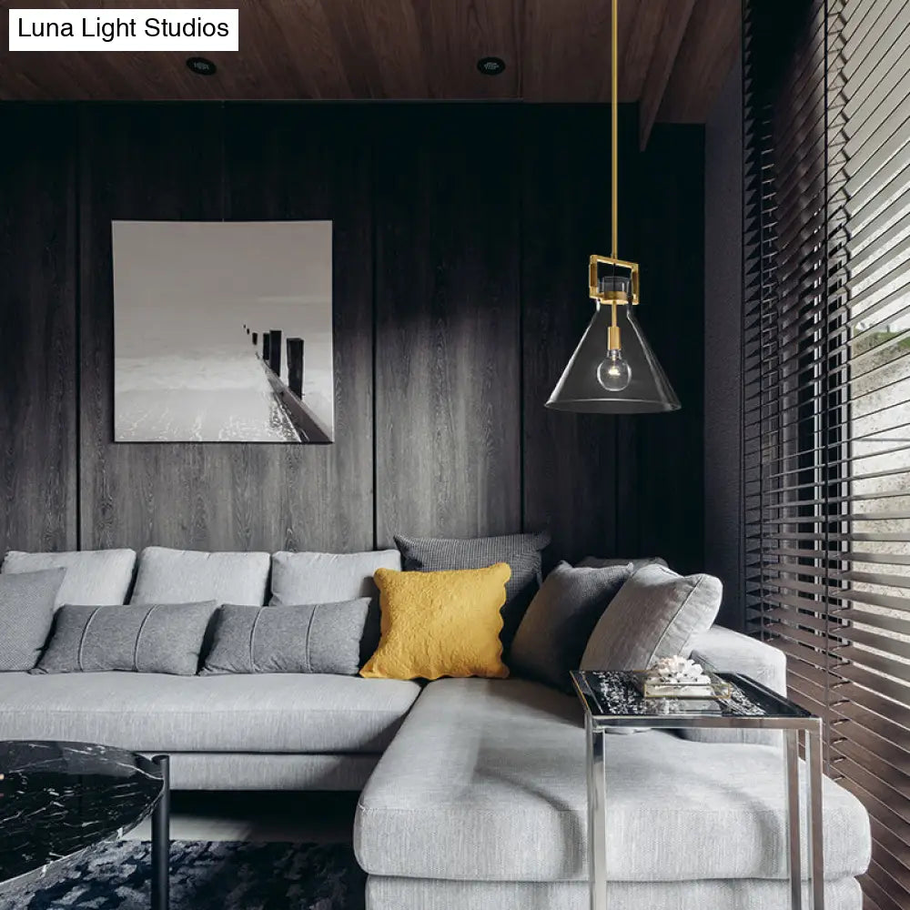 Postmodern Brass Pendant Light With Clear Glass Shade - Dome/Globe/Cone Design 12’/12.5’/14’ Wide