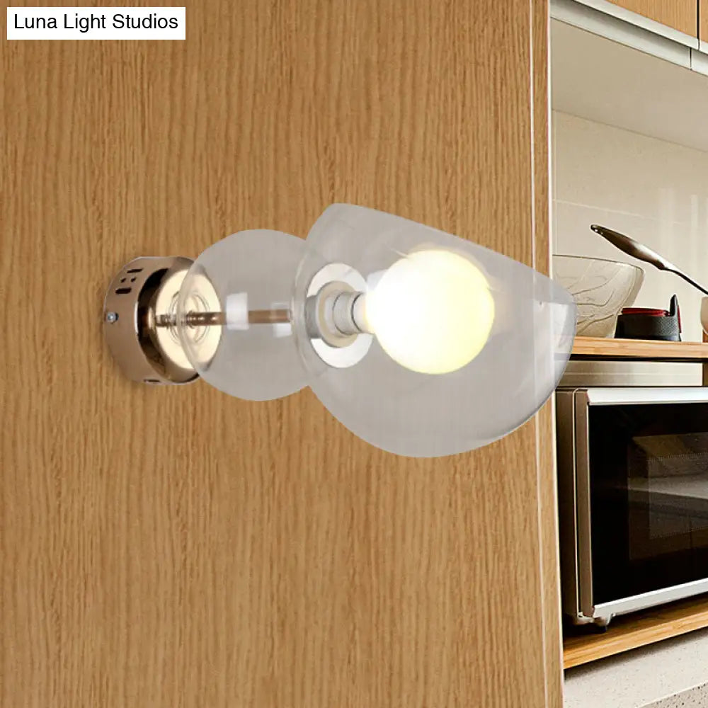 Postmodern Brass Wall Sconce Light With Clear/Amber Glass Shade