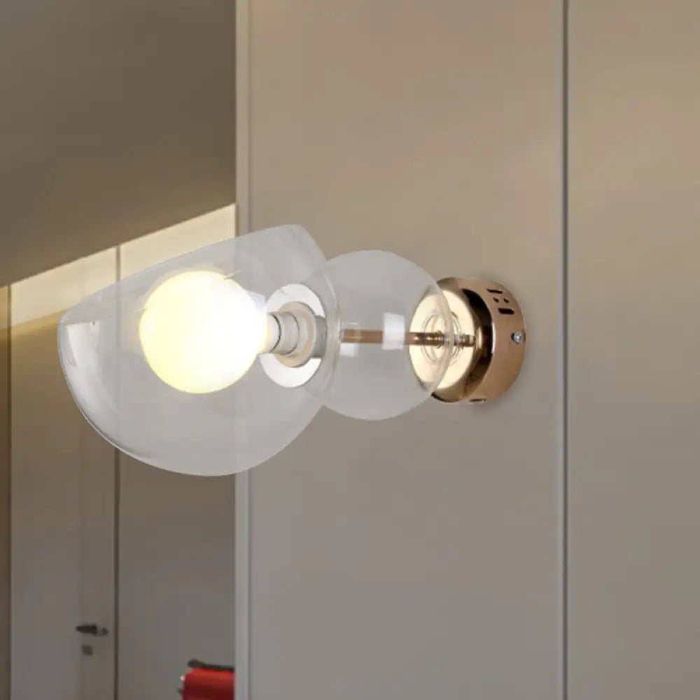 Postmodern Brass Wall Sconce Light With Clear/Amber Glass Shade Clear