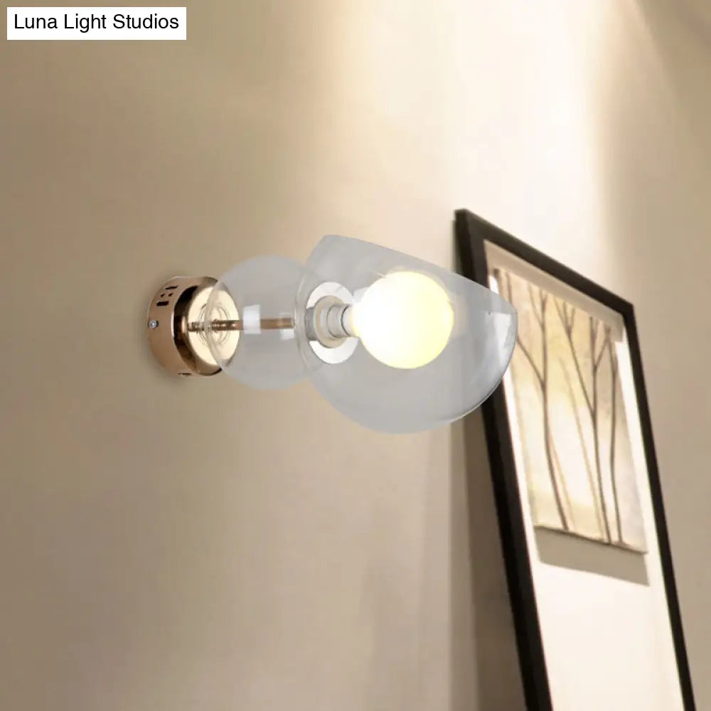 Postmodern Brass Wall Sconce Light With Clear/Amber Glass Shade