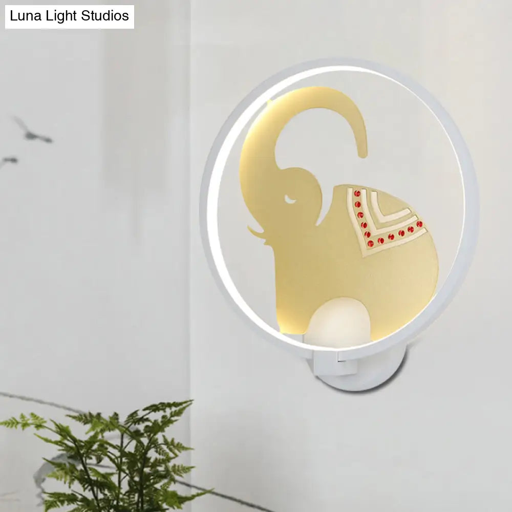 Postmodern Circular Metallic Mural Lamp: Led Elephant Wall Lighting Fixture In