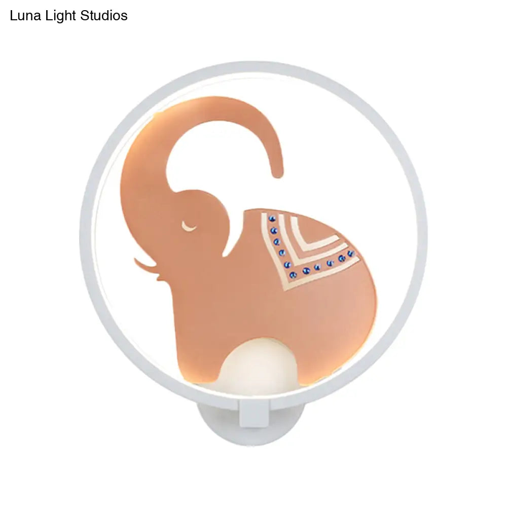 Postmodern Circular Metallic Mural Lamp: Led Elephant Wall Lighting Fixture In