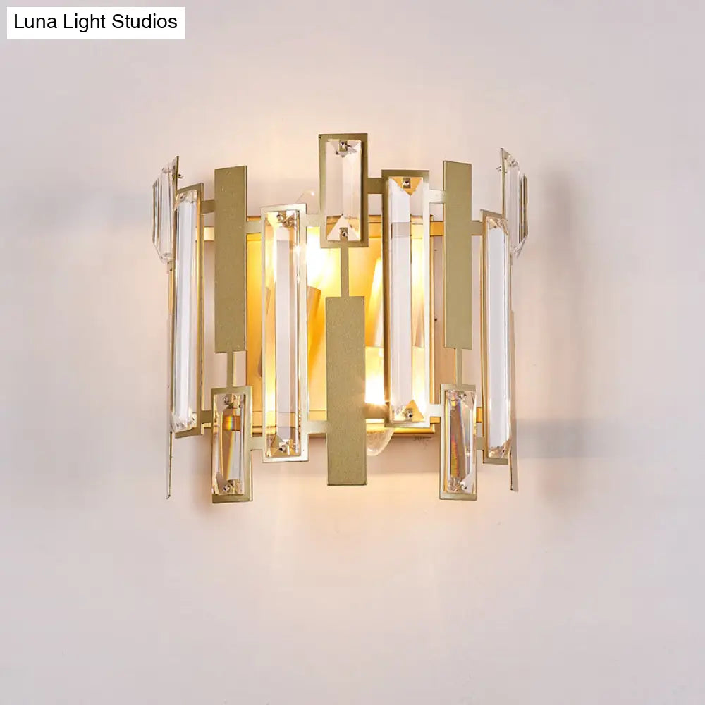 Postmodern Crystal Block Wall Light Fixture: 1 Gold Mount For Living Room