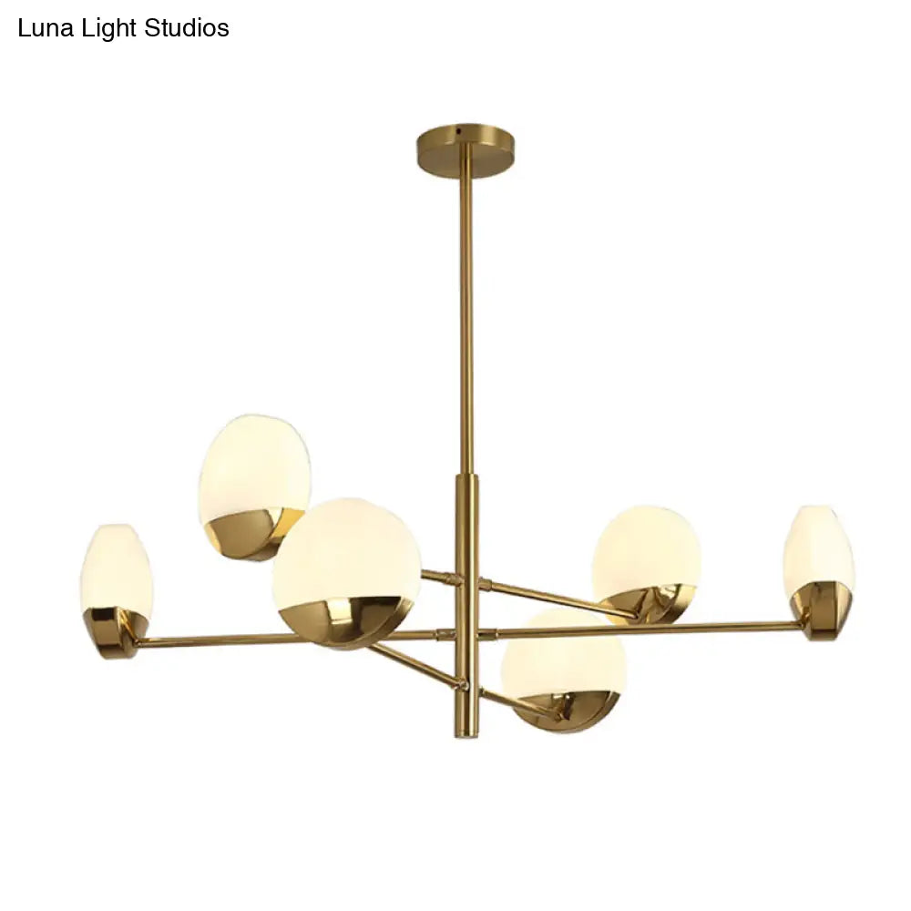 Postmodern Gold Sputnik Chandelier - Metallic 6/8/10-Head Hanging Lamp With Round White Glass Shade