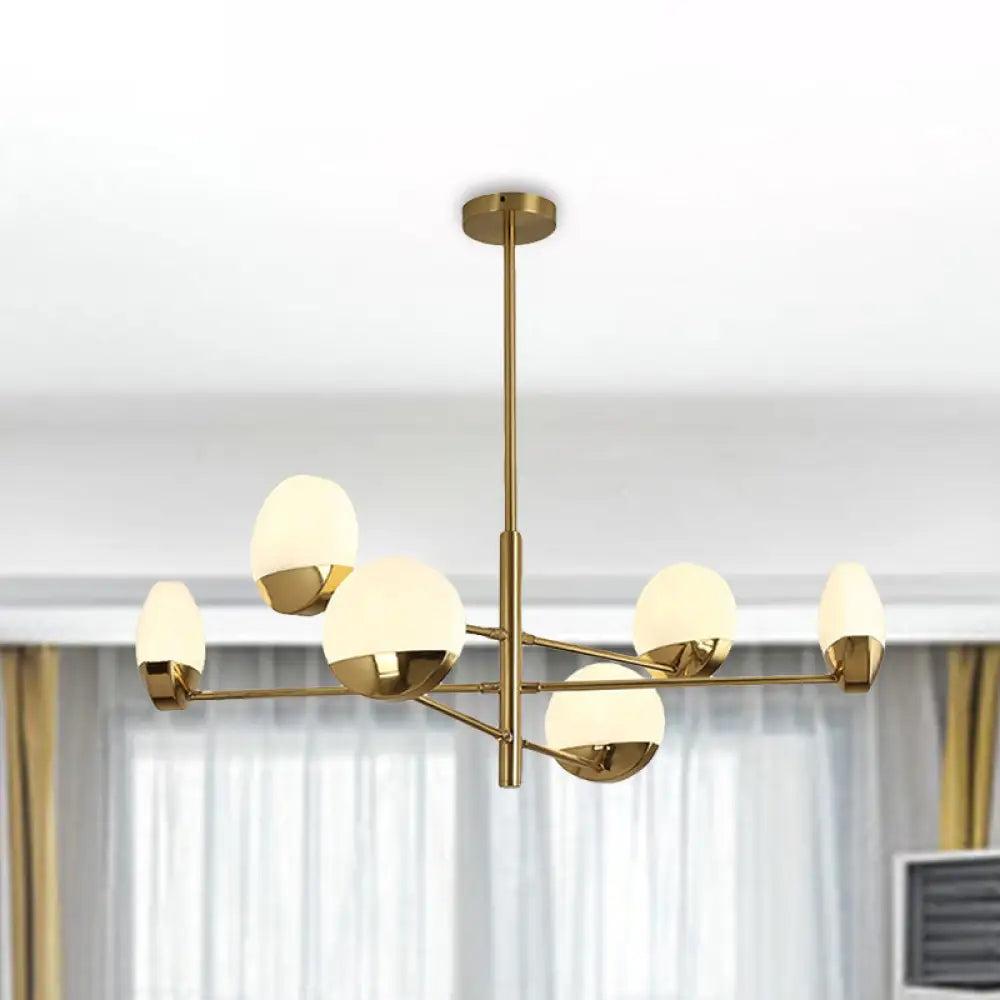 Postmodern Gold Sputnik Chandelier - Metallic 6/8/10-Head Hanging Lamp With Round White Glass Shade