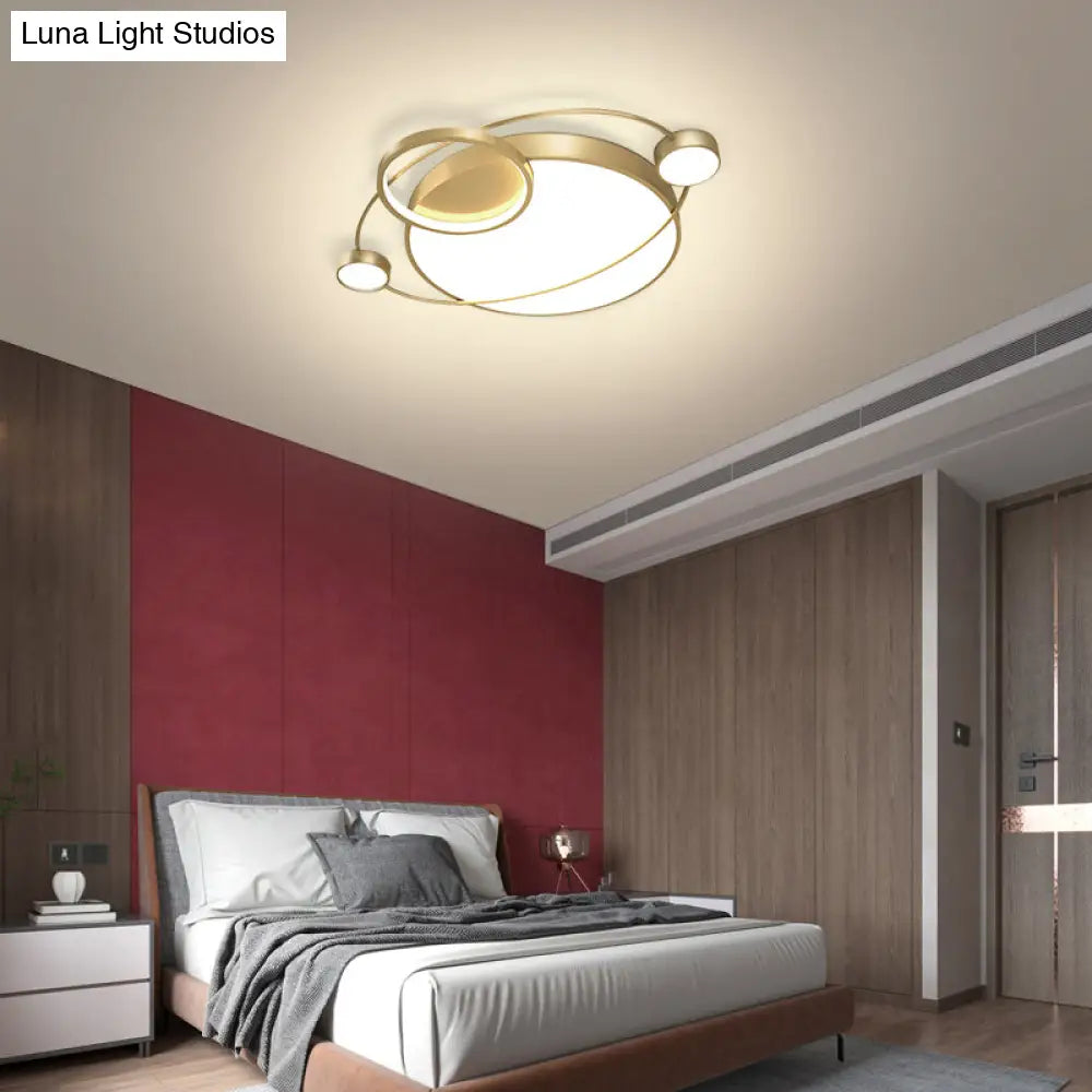Postmodern Led Ceiling Flush Mount Light - Orbit - Shaped Metal Fixture For Bedrooms