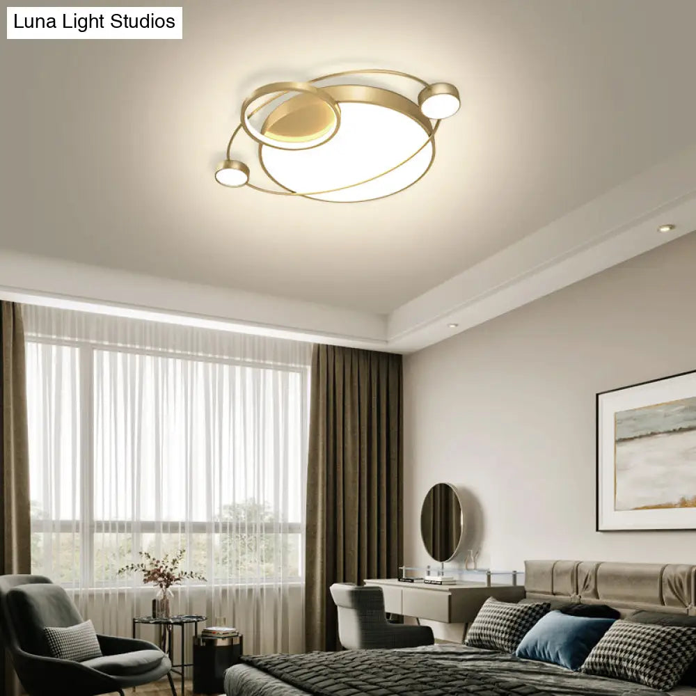Postmodern Led Ceiling Flush Mount Light - Orbit - Shaped Metal Fixture For Bedrooms