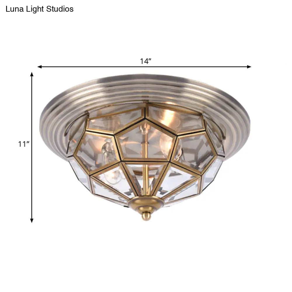 Prism Bedroom Flush Mount Light Clear Beveled Glass Brass Finish 14’/18’ 2/3 Bulbs