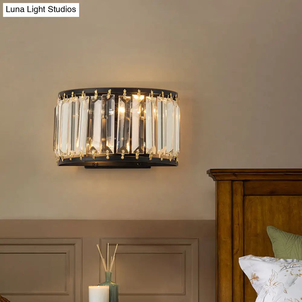 Prismatic Crystal Wall Sconce - 2-Bulb Minimalist Half-Round Design For Living Room