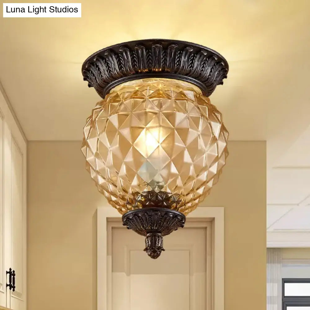 Prismatic Glass Black Flush Mount Lamp With Urn - Shaped And Teardrop Design - 8’/12.5’ Width 2