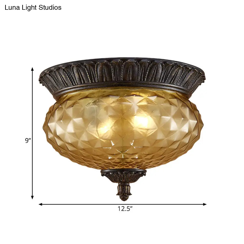Prismatic Glass Black Flush Mount Lamp With Urn - Shaped And Teardrop Design - 8’/12.5’ Width 2