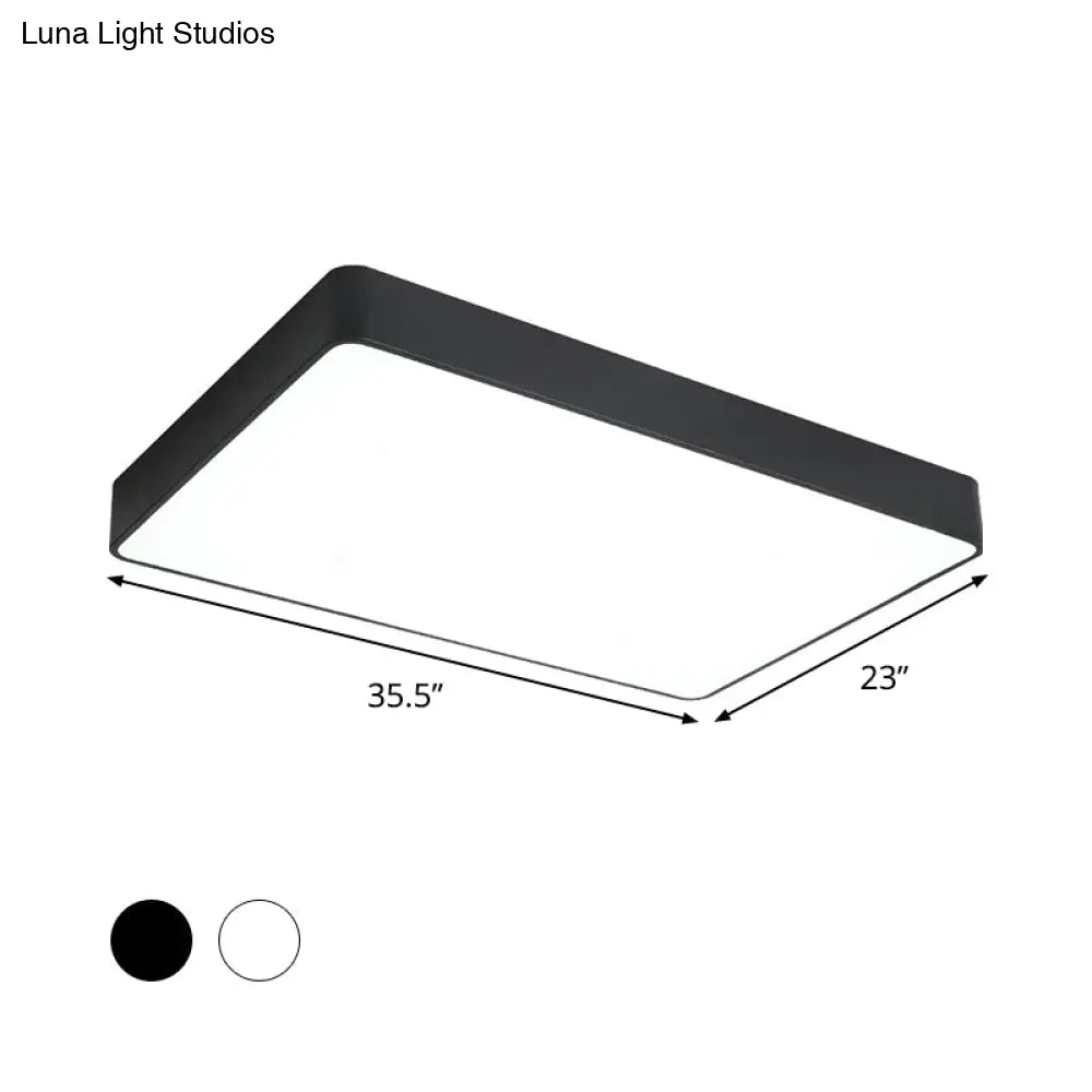 Rectangular Led Flush Ceiling Light - Black/White Iron Simplicity With Acrylic Diffuser