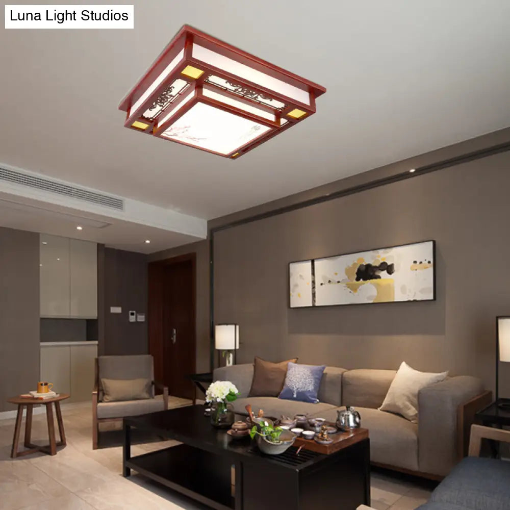 Red Led Flush Mount Ceiling Light With Traditional Square Acrylic Design For Living Room