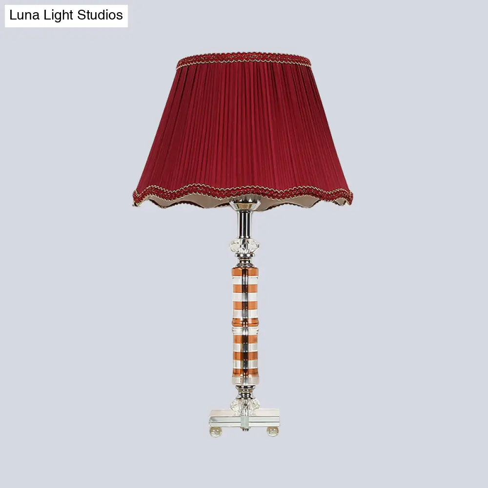Red Modernist Hand-Cut Crystal Task Lamp: Cylindrical Design With 1 Head For Reading
